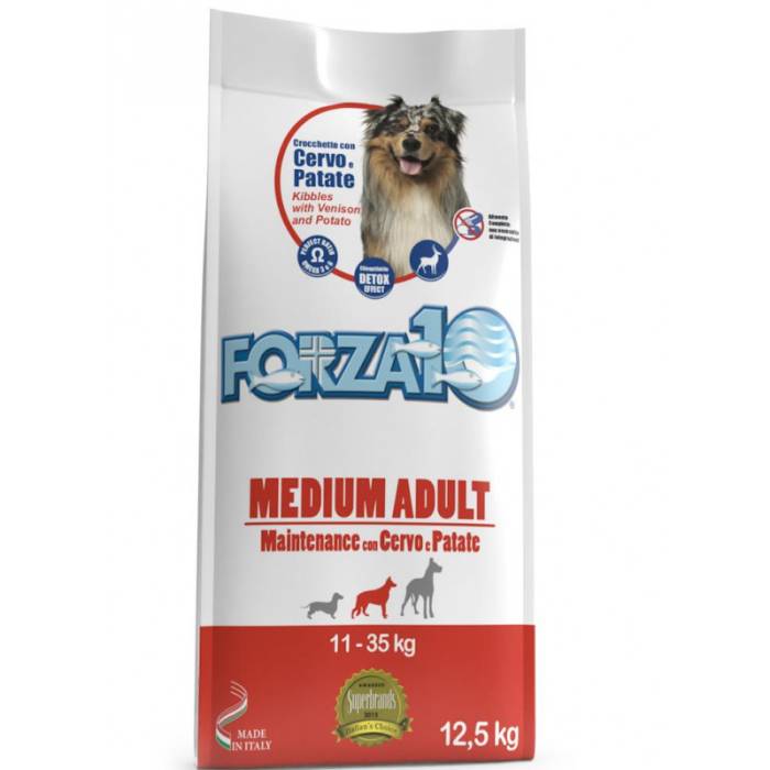 Forza 10 Medium Adult Maintenance Deer and Potato sausas maistas vidutinių veislių šunims, 12,5 kg