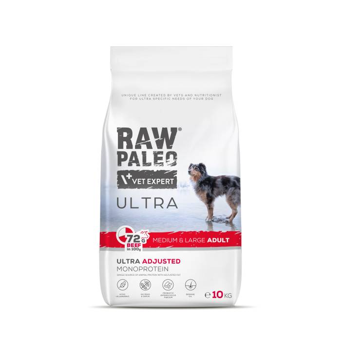 Raw Paleo Vet Expert Ultra Beef Medium-Large Adult begrūdis, sausas maistas šunims, 10 kg