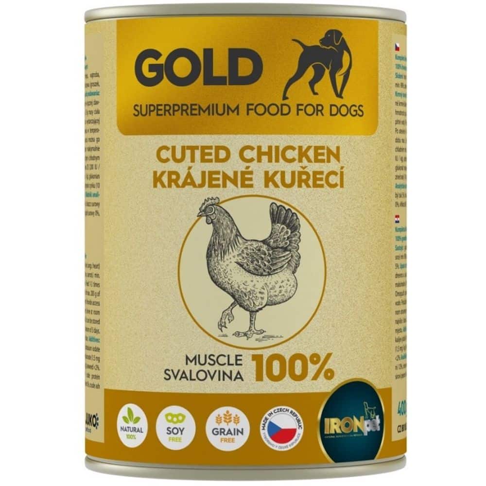 IRONpet Gold Dog Chicken cut muscle vištienos raumens konservai šunims 800g