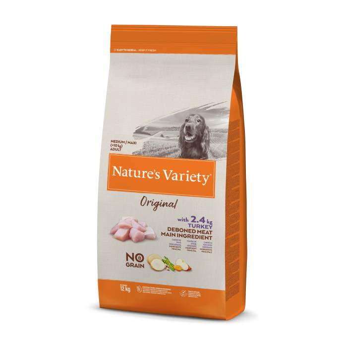 Nature's Variety Original Med/Max Adult Turkey begrūdis, sausas maistas šunims, 12 Kg