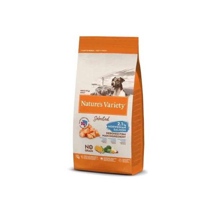 Nature's Variety Selected Mini Adult Salmon begrūdis, sausas maistas mažų veislių šunims, 7 Kg