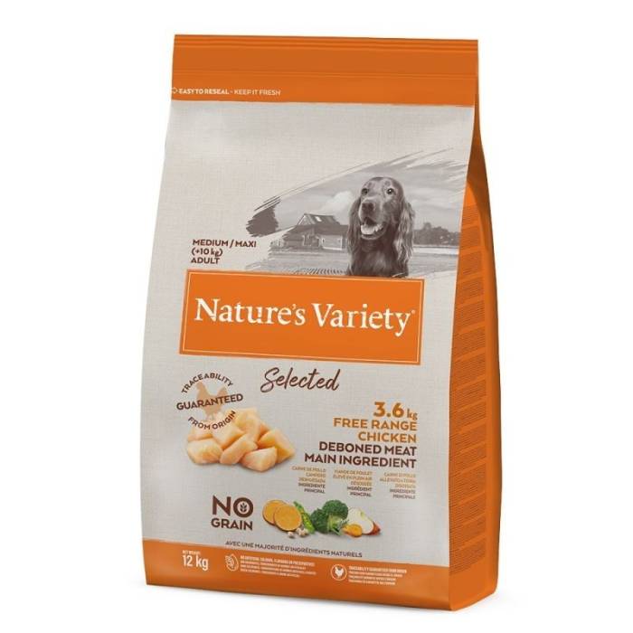 Nature's Variety Selected Med/Max Adult Chicken begrūdis, sausas maistas šunims, 12 Kg