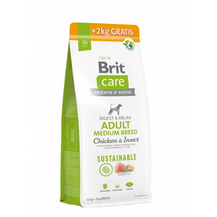 Brit Care Sustainable Adult Medium Breed Chicken-Insect sausas maistas vidutinio dydžio veislių šunims, 12+2 kg