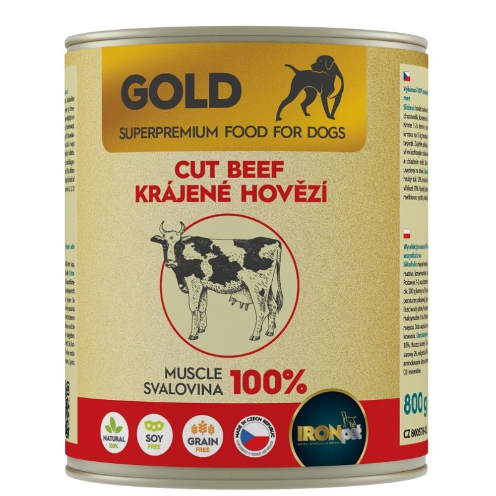 IRONpet Gold Dog Beef cut muscle jautienos raumens konservai šunims 800g