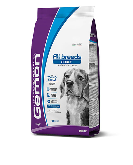 Gemon Dry Dog Medium Adult sausas maistas vidutinio dydžio veislių šunims su tunu ir ryžiais, 15 kg