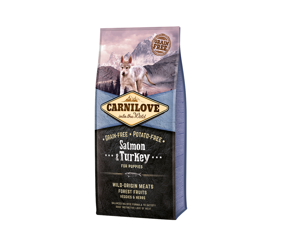 Carni Love Salmon & Turkey for Puppies begrūdis sausas maistas šuniukams - Produkto Svoris 12kg