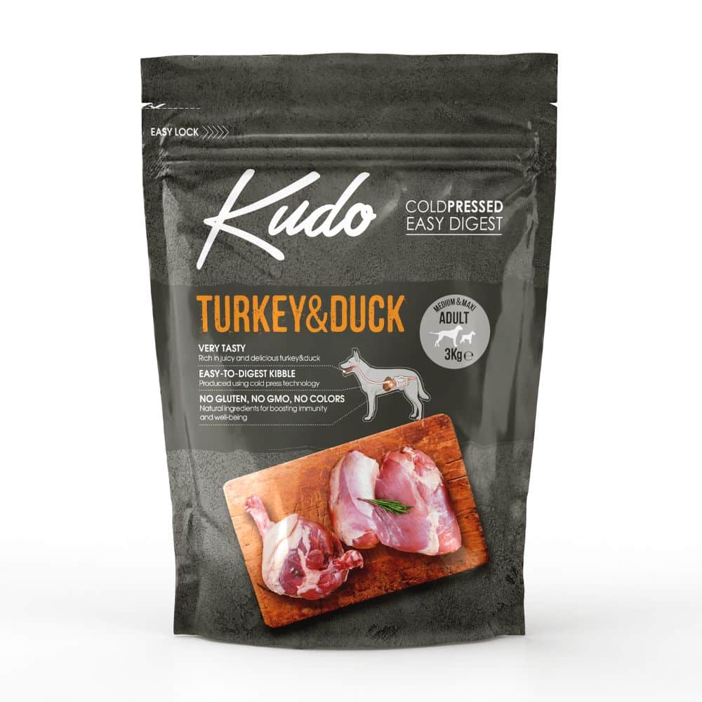 Kudo Turkey&Duck Medium Maxi Adult sausas maistas suaugusiems šunims 3 kg