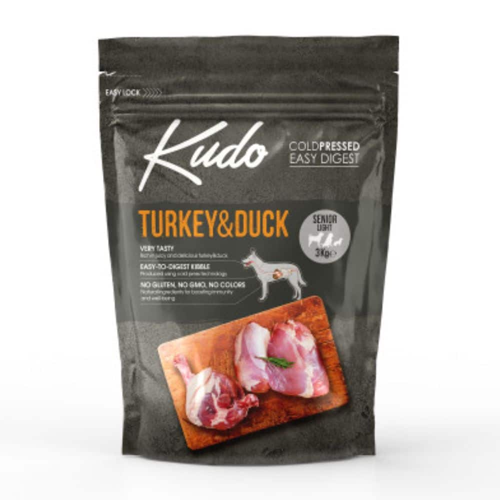 Kudo Turkey&Duck Senior Light sausas maistas vyresniems šunims - Produkto Svoris 3kg