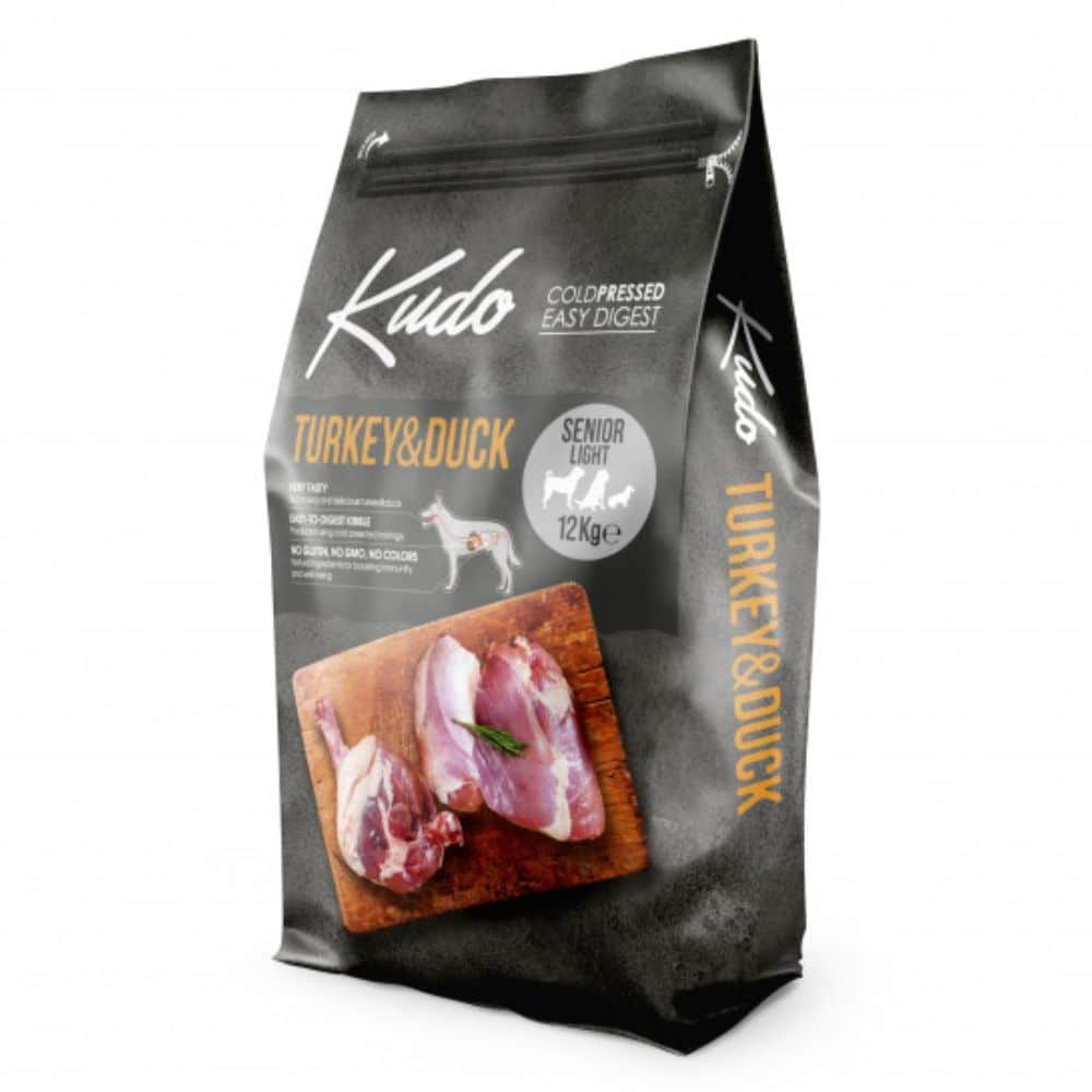 Kudo Turkey&Duck Senior Light sausas maistas vyresniems šunims - Produkto Svoris 12kg