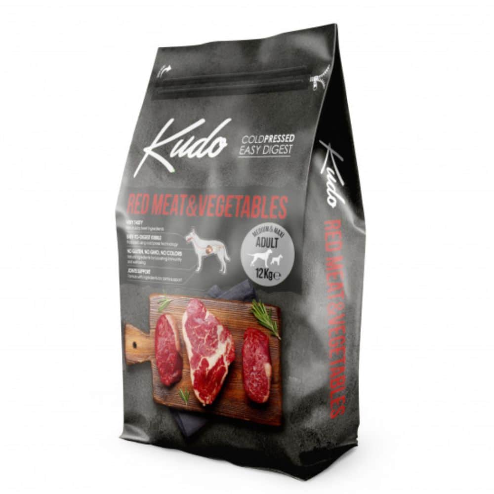 Kudo Red Meat&Vegetables Medium Maxi Adult sausas maistas suaugusiems šunims - Produkto Svoris 3kg