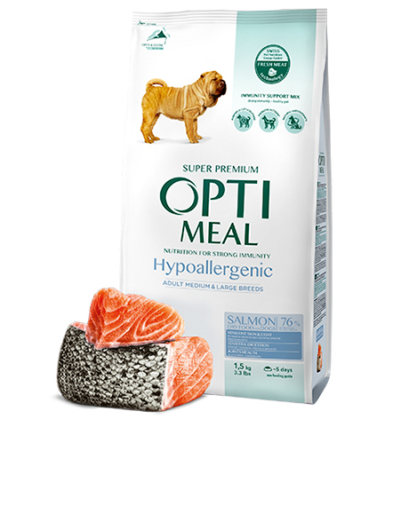 Optimeal Hypoallergenic M/L sausas maistas šunims su lašiša : Pakuotė - 1.5 kg