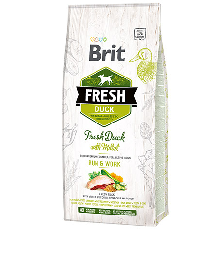 Brit Fresh Duck with Millet Active sausas maistas šunims : Pakuotė - 12 kg