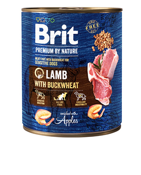 Brit Premium konservai šunims su ėriena ir grikiais, 800 g