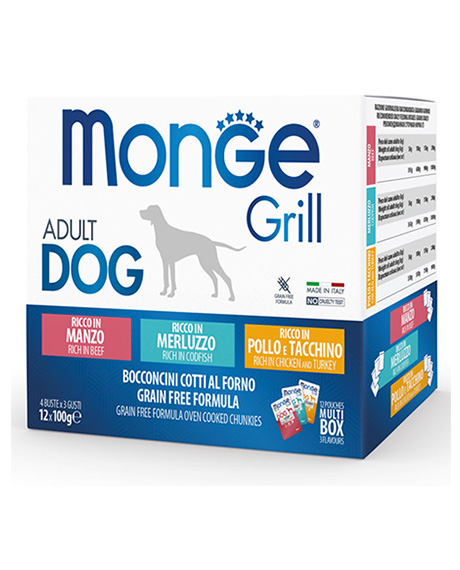 Monge Grill Mix konservų rinkinys šunims su jautiena, menke ir vištiena, 12x100 g