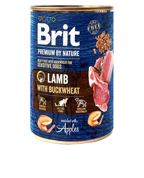 Brit Premium konservai šunims su ėriena ir grikiais, 400 g