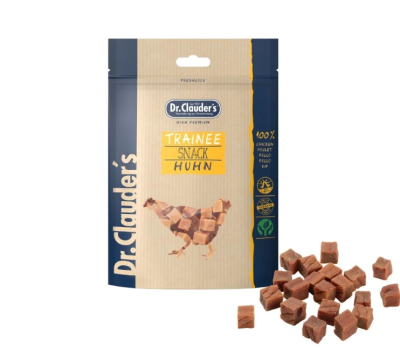 DR. CLAUDER’S TRAINEE SNACK vytintos vištienos skanėstai kubeliais šunims ir katėms 80g