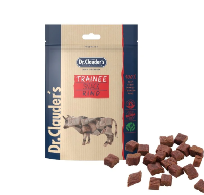 DR. CLAUDER’S TRAINEE SNACK jautienos skanėstai kubeliais šunims ir katėms 80g