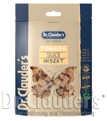 DR. CLAUDER’S TRAINEE SNACK vabzdžių miltų skanėstai kubeliais šunims ir katėms 80g