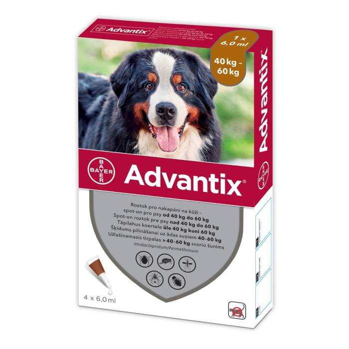 Advantix užlašinamasis tirpalas nuo blusų ir erkių šunims 40-60 kg, 4 vnt.