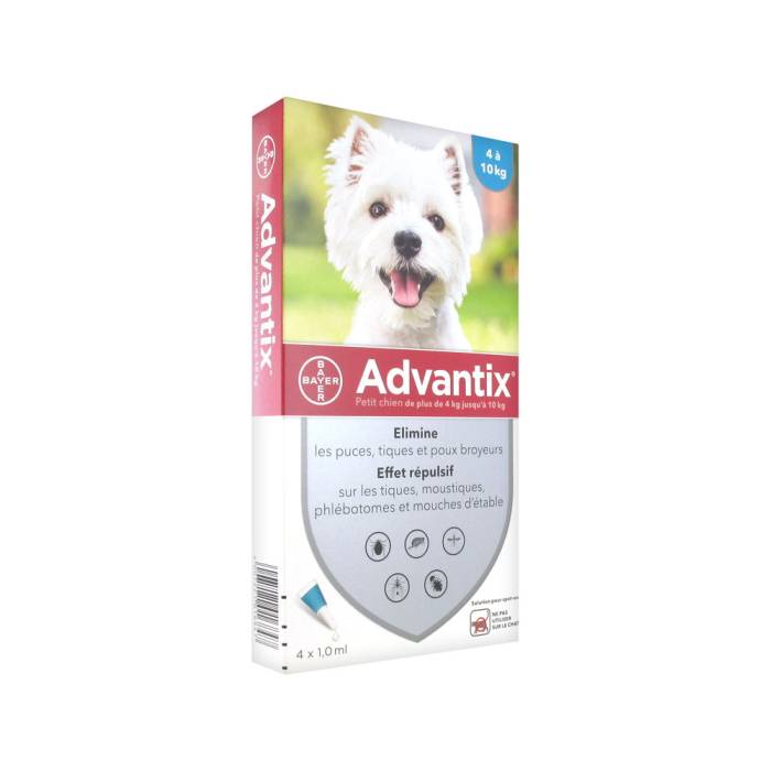 Advantix užlašinamasis tirpalas nuo blusų ir erkių šunims 4-10 kg, 4 vnt.