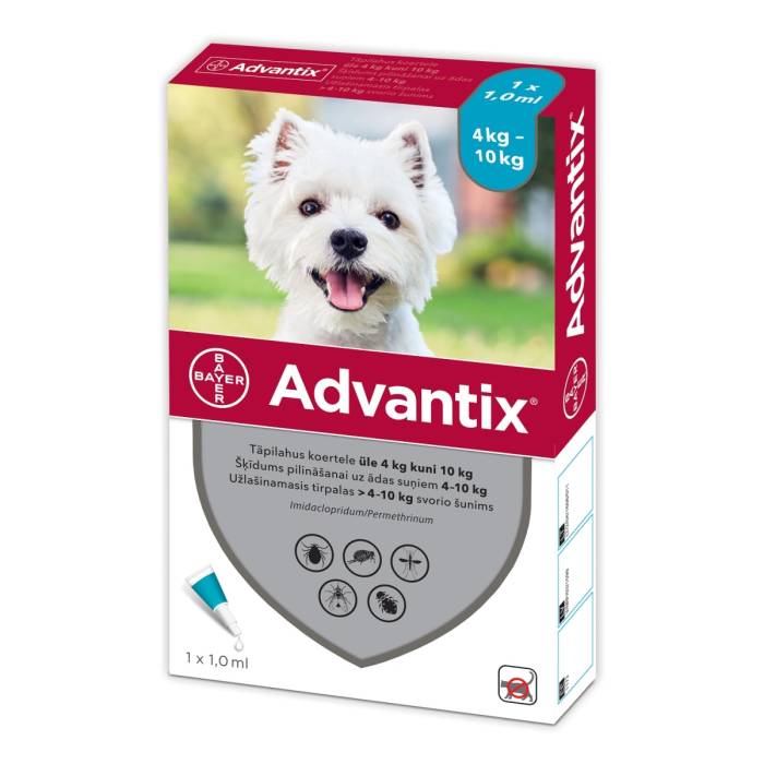 Advantix užlašinamasis tirpalas nuo blusų ir erkių šunims 4-10 kg, 1 vnt.
