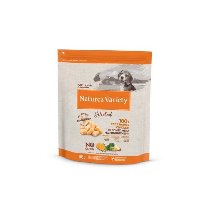 Nature's Variety Selected Puppy-Junior Chicken begrūdis, sausas maistas šuniukams, 0,6 kg