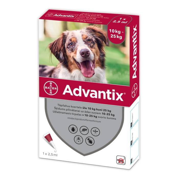 Advantix užlašinamasis tirpalas nuo blusų ir erkių šunims 10-25 kg, 1 vnt.