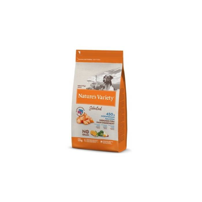 Nature's Variety Selected Mini Adult Salmon begrūdis, sausas maistas mažų veislių šunims, 1,5 kg