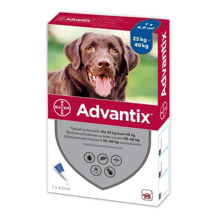 Advantix užlašinamasis tirpalas nuo blusų ir erkių šunims 25-40 kg, 1 vnt.