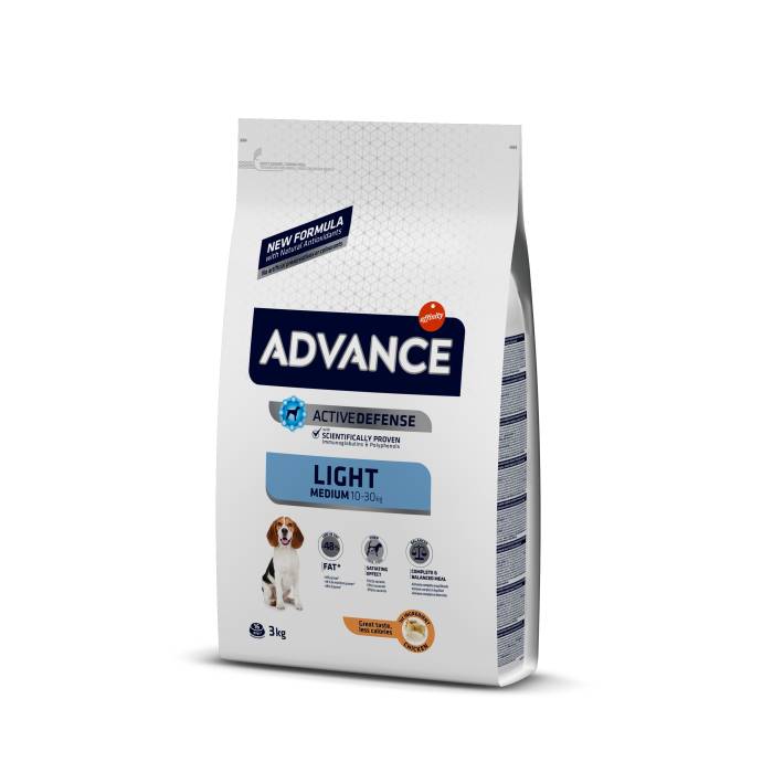 Advance Medium Light sausas maistas vidutinių veislių šunims, linkusiems priaugti svorio, 3 kg