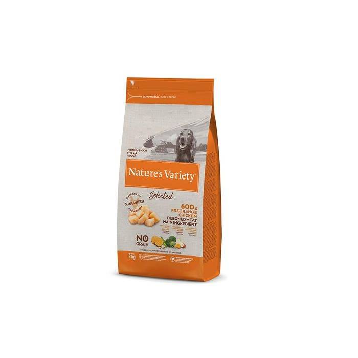 Nature's Variety Selected Med/Max Adult Chicken begrūdis, sausas maistas šunims, 2 kg