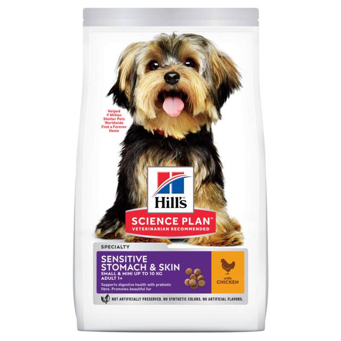 Hill's Science Plan Sensitive Stomach and Skin Small and Mini Adult sausas maistas mažų veislių šunims, virškinimui ir kailio žvilgesiui, 1,5 kg