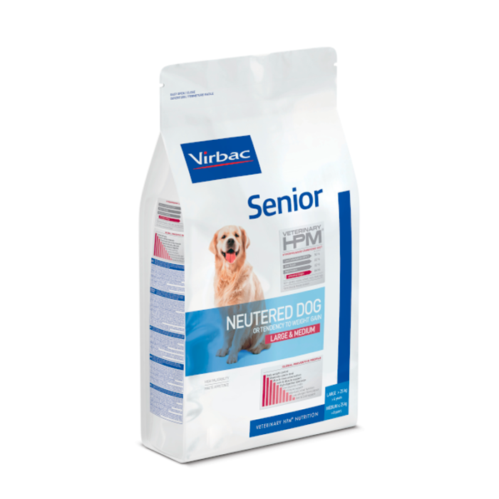 Virbac Veterinary HPM Senior Neutered Dog Large - Medium visavertis ėdalas didelių ir vidutinių veislių, vyresnio amžiaus sterilizuotiems šunims, 12 kg