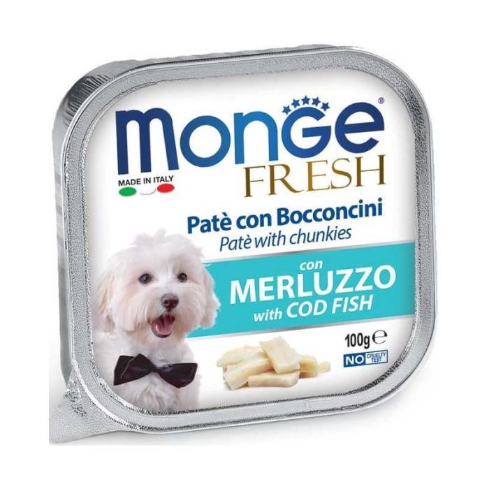 Monge Fresh Wet Dog Alu Pate - Chunkies drėgnas maistas šunims su menke, 100 g