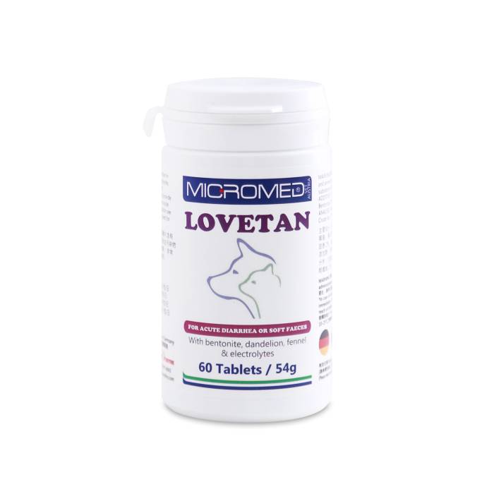 Micromed Vet Lovetan papildai šunims ir katėms, reguliuojantys ir stabilizuojantys žarnyno veiklą, 60 tablečių
