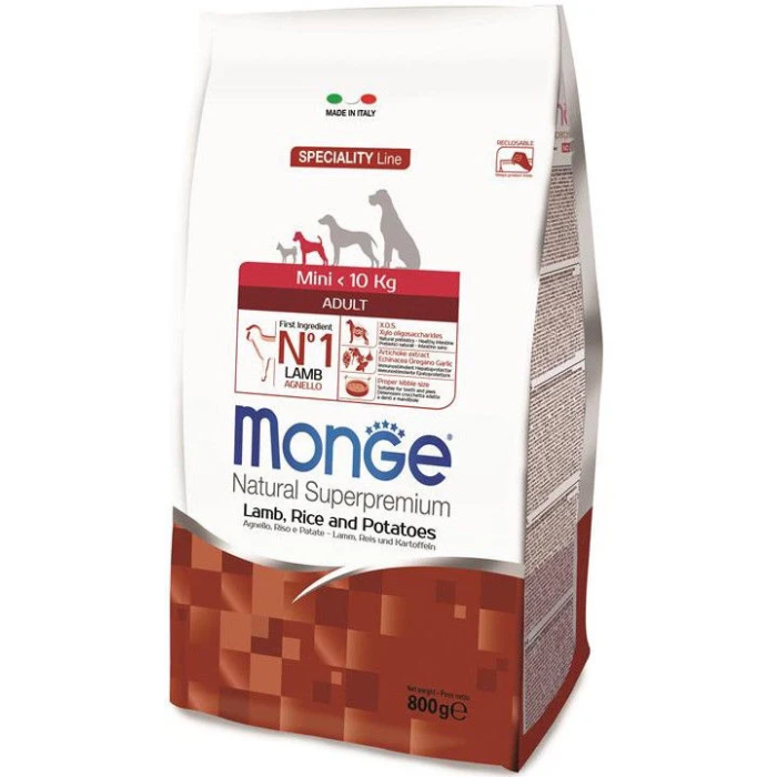 Monge Dry Dog Natural Superpremium Spec. Line Mini Adult sausas maistas mažų veislių šunims su ėriena, 0,8 kg