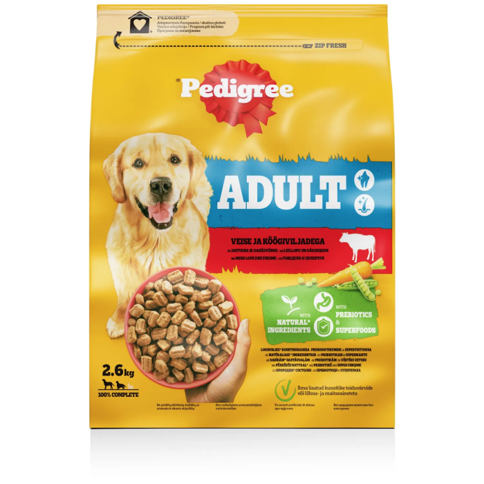 Pedigree sausas maistas šunims su jautiena ir daržovėmis, 2,6 kg