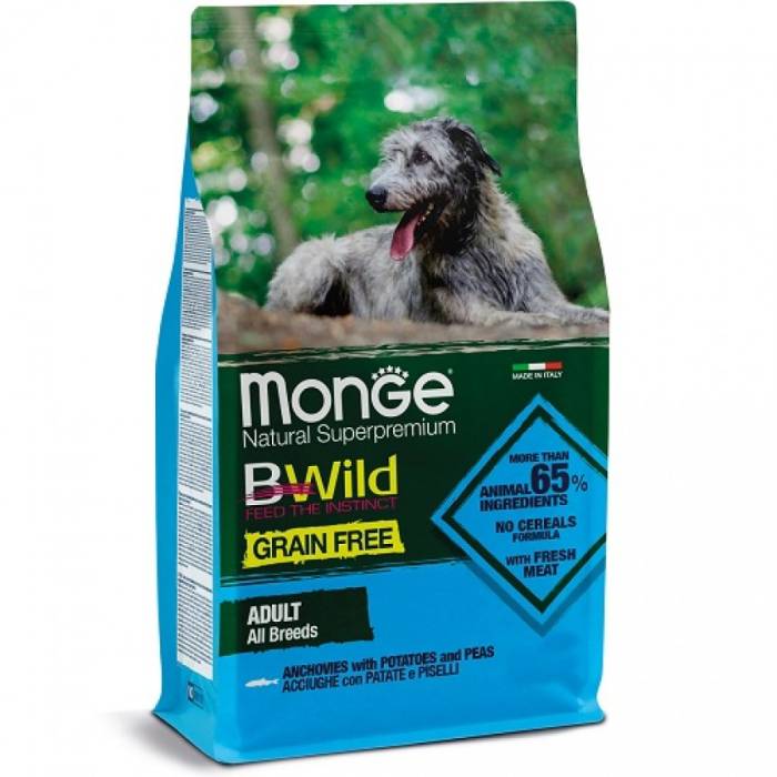 Monge BWILD Best For Breeders 30/20 begrūdis sausas maistas šunims su ančiuviais, bulvėmis ir žirneliais, 15 kg