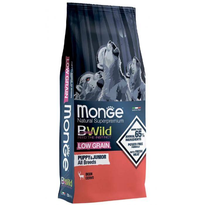 Monge BWILD Best For Breeders Puppy - Junior begrūdis sausas maistas šuniukams su elniena, 15 kg