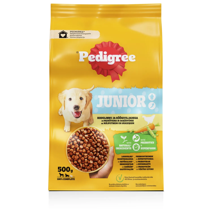 Pedigree Junior sausas maistas šunims su paukštiena ir daržovėmis, 500 g