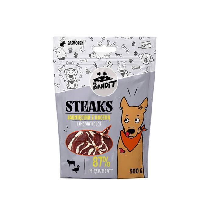 Mr. Bandit Steaks skanėstai šunims su ėriena ir antiena, 500 g