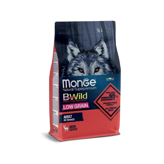 Monge BWILD Best For Breeders begrūdis sausas maistas šunims su elniena, 15 kg