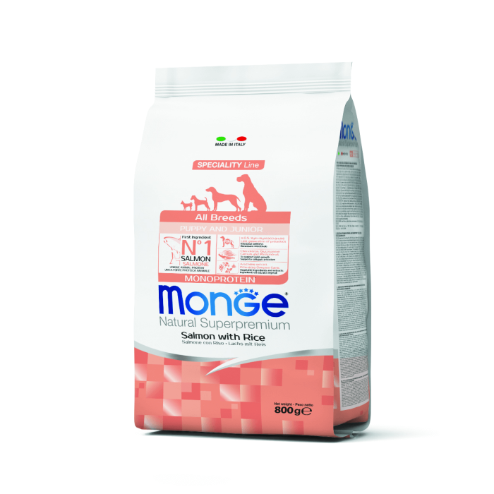 Monge Dry Dog Natural Superpremium Spec. Line All Breeds Puppy sausas maistas šuniukams su lašiša, 0,8 kg