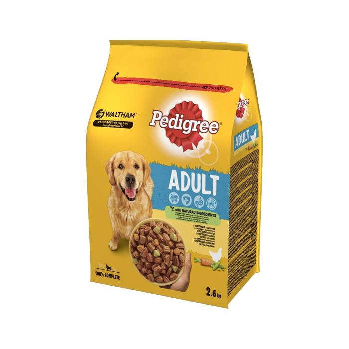Pedigree sausas maistas šunims su paukštiena ir daržovėmis, 2,6 kg