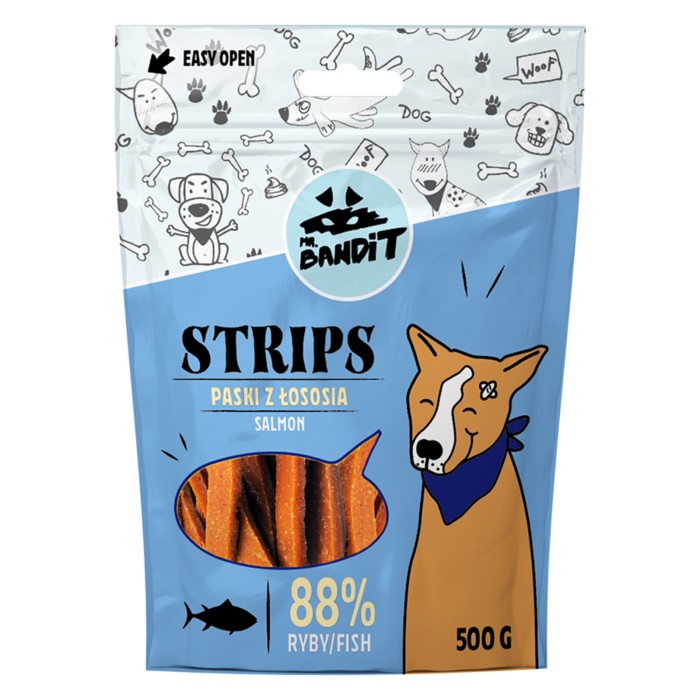 Mr. Bandit Strips skanėstai šunims lašišos juostelės, 500 g