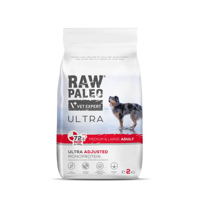 Raw Paleo Vet Expert Ultra Beef Medium-Large Adult begrūdis, sausas maistas šunims, 2 kg