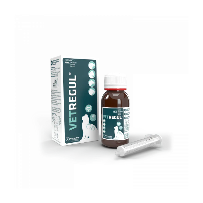 Pharmadiet Vet Regul Gel geriamoji suspensija, skirta gyvūnų virškinimui gerinti, 50 ml