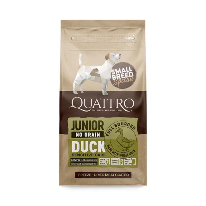 Quattro SB sausas jaunų mažų veislių šunų pašaras su antiena, 1,5 kg