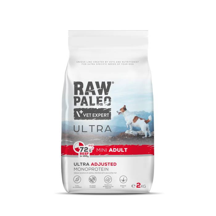Raw Paleo Vet Expert Ultra Beef Mini Adult begrūdis, sausas maistas šunims, 2 kg