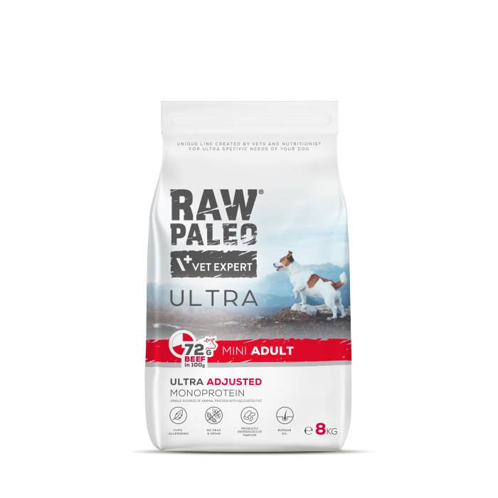 Raw Paleo Vet Expert Ultra Beef Mini Adult begrūdis, sausas maistas šunims, 8 kg